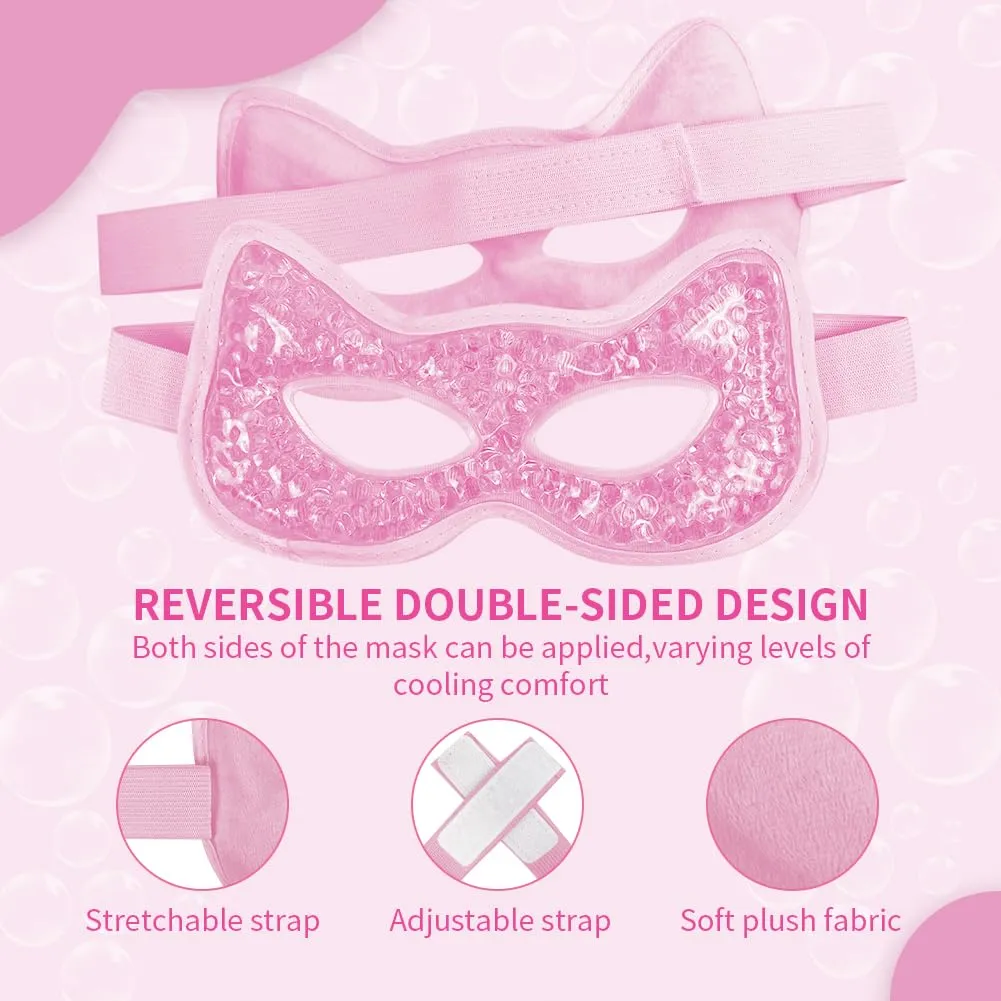 Conbella Cooling Eye Mask, Gel Eye Mask Hot Cold Use, Cold Eye Mask for Puffy Eyes, Dry Eyes, Headaches, Migraines, Sinus, Dark Circles (2 pink)