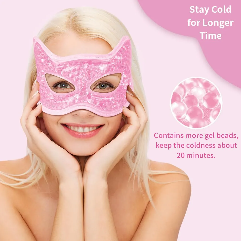 Conbella Cooling Eye Mask, Gel Eye Mask Hot Cold Use, Cold Eye Mask for Puffy Eyes, Dry Eyes, Headaches, Migraines, Sinus, Dark Circles (2 pink)