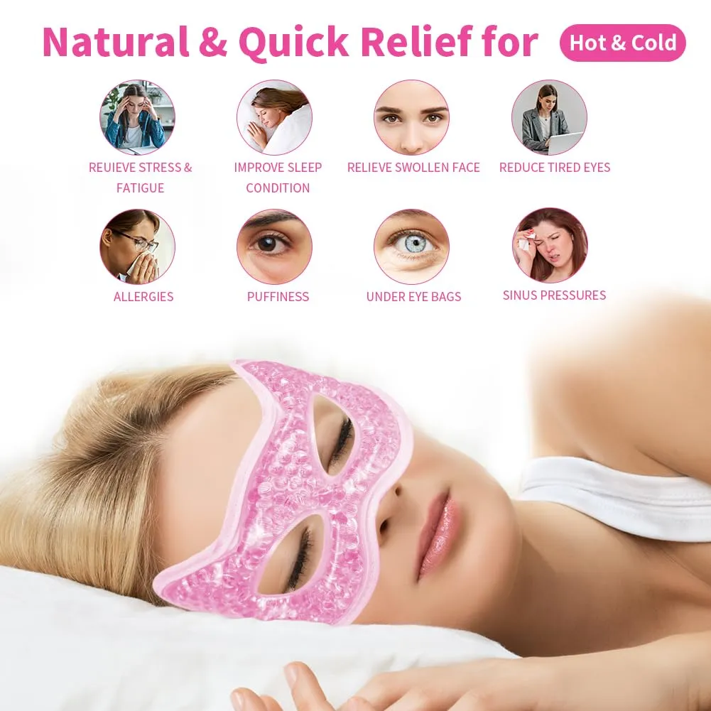Conbella Cooling Eye Mask, Gel Eye Mask Hot Cold Use, Cold Eye Mask for Puffy Eyes, Dry Eyes, Headaches, Migraines, Sinus, Dark Circles (2 pink)