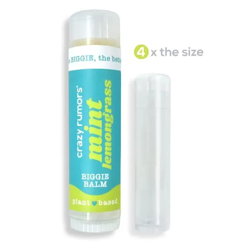 Crazy Rumors Biggie Mint Lemongrass Flavored All Natural, Plant Based Lip Balm to Moisturize and Nourish your Lips - Mint Lemongrass tube 0.6 oz (4x Larger than standard 0.15 oz lip balm)