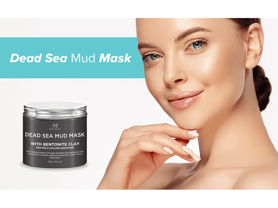 Dead Sea Mud Mask with Bentonite Clay for Face & Body 8.8 oz - 100% Natural, By Radha Beauty.