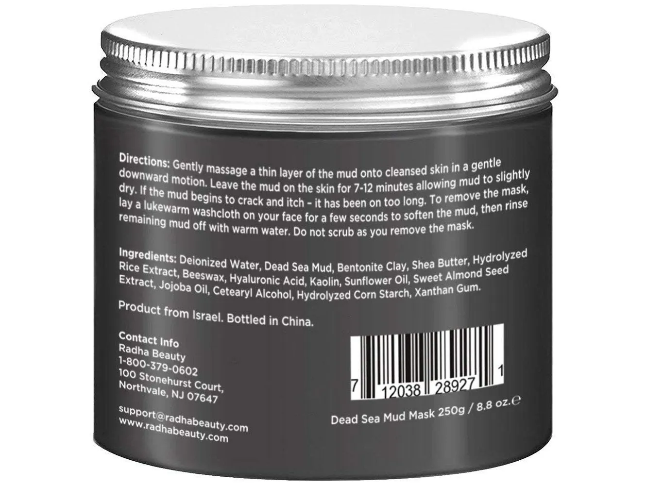 Dead Sea Mud Mask with Bentonite Clay for Face & Body 8.8 oz - 100% Natural, By Radha Beauty.
