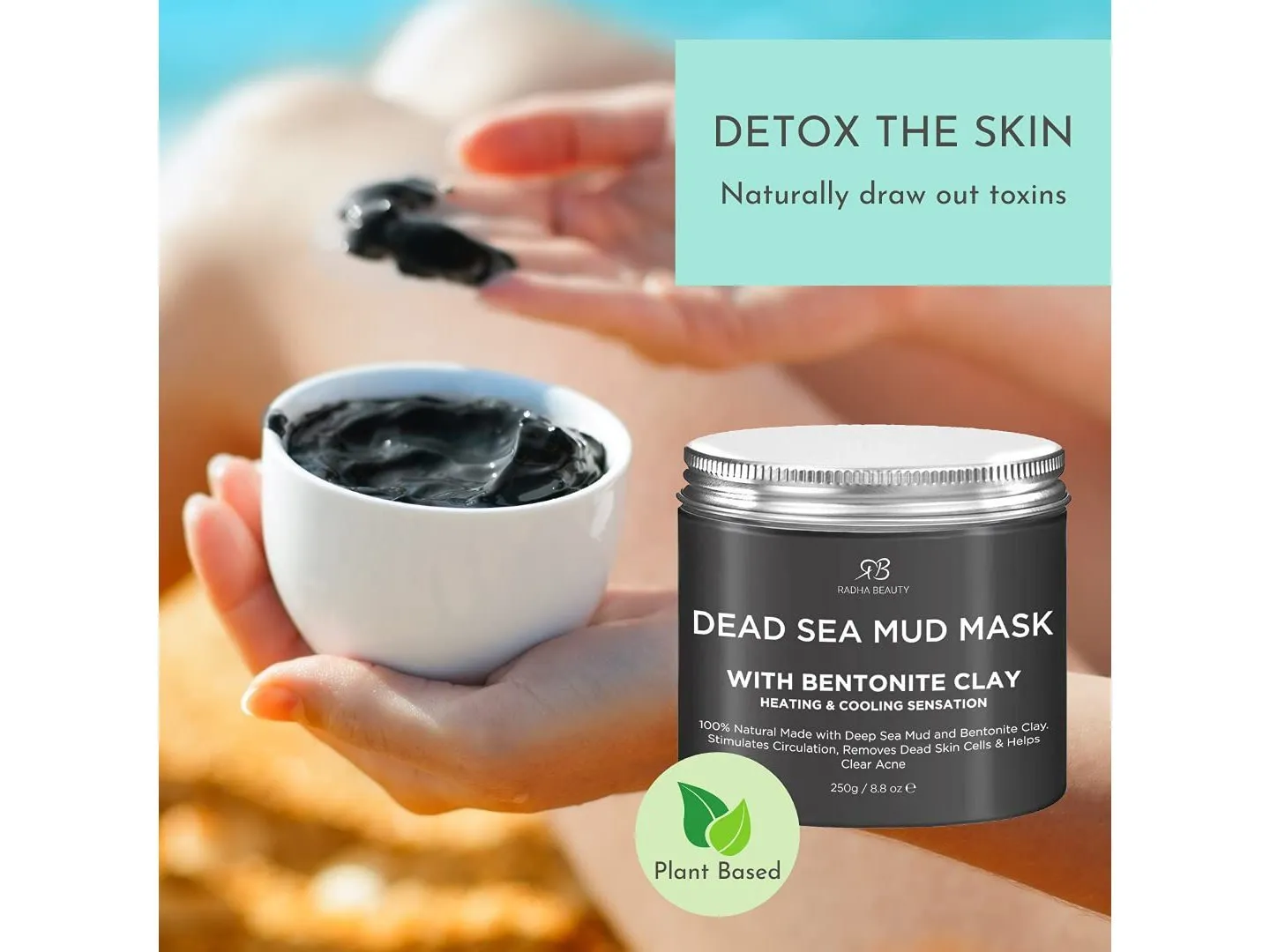 Dead Sea Mud Mask with Bentonite Clay for Face & Body 8.8 oz - 100% Natural, By Radha Beauty.