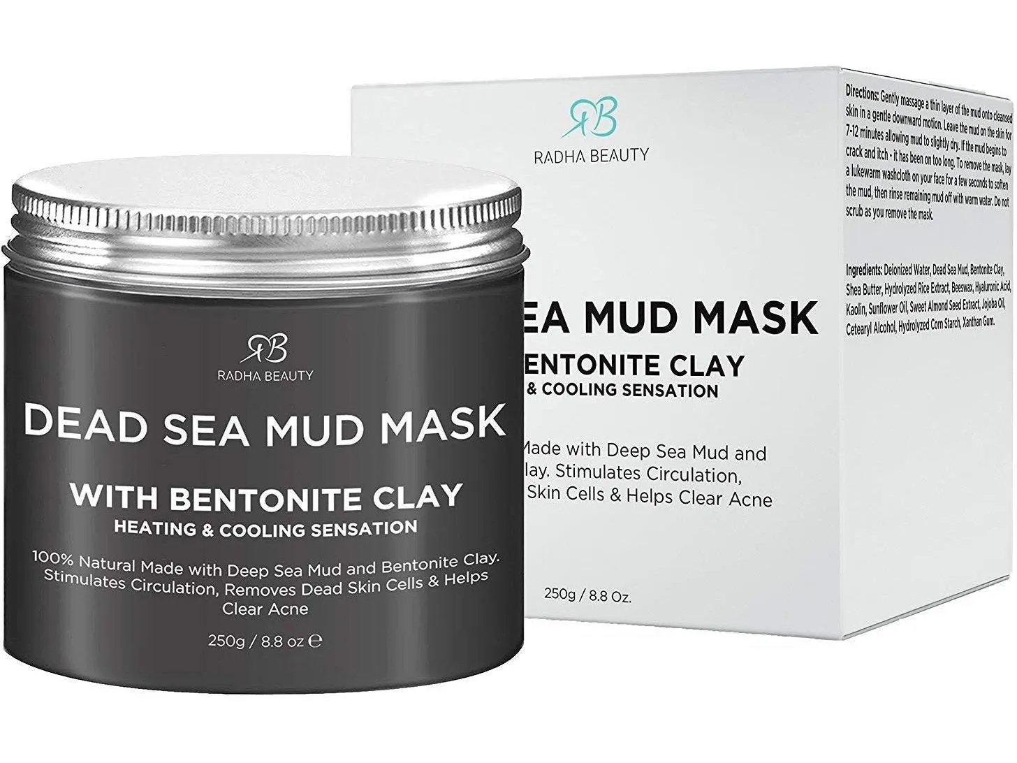 Dead Sea Mud Mask with Bentonite Clay for Face & Body 8.8 oz - 100% Natural, By Radha Beauty.