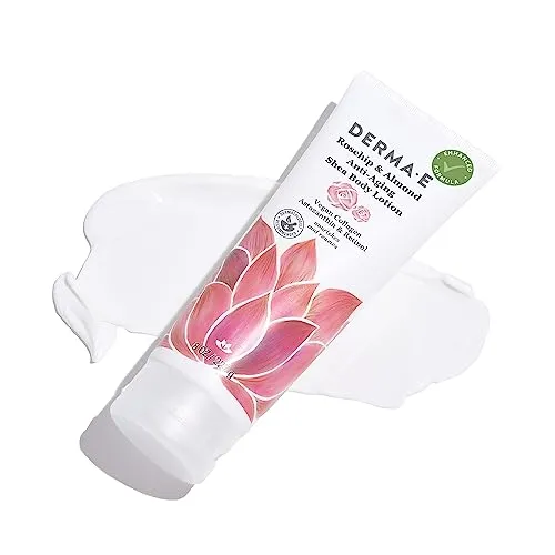 Derma E Rosehip and Almond Anti-Aging Shea Body Lotion – Vegan Flora-Collagen, Retinol and Vitamin E Moisturizer for Dry Skin – Gently Scented Cruelty Free Moisturizing Cream, 8 oz
