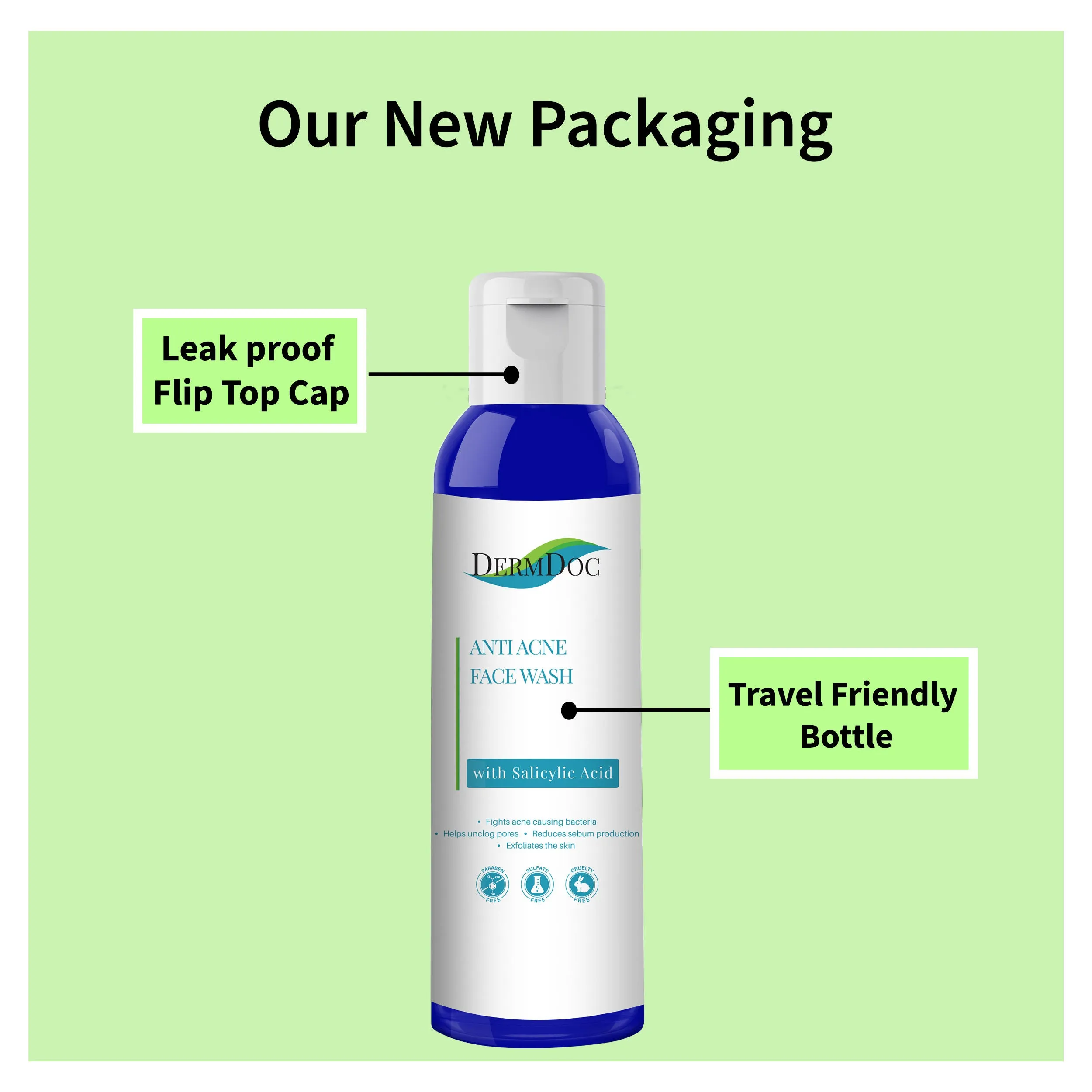 DermDoc Salicylic Acid Face Wash for Acne (200 ml)|For Oily & Acne Prone Skin|Reduces Acne & Blackheads, Regularizes Sebum Production, Evens Skin Texture|Paraben Free, Silicone Free, Sulfate Free, Cruelty Free