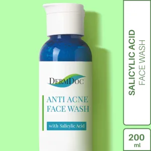 DermDoc Salicylic Acid Face Wash for Acne (200 ml)|For Oily & Acne Prone Skin|Reduces Acne & Blackheads, Regularizes Sebum Production, Evens Skin Texture|Paraben Free, Silicone Free, Sulfate Free, Cruelty Free