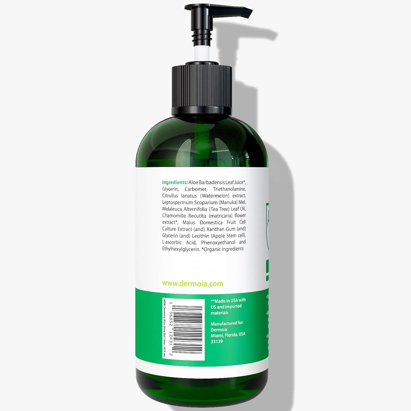 DERMOIA Aloe Vera Gel Body Moisturizer - Sunburn Relief Aloe Vera Gel for Skin with Apple Stem Cell, Cucumber & Violet Hydrosol - Hydrating Facial Moisturizer for Dry Skin - Scalp Moisturizer 16oz