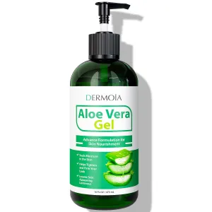 DERMOIA Aloe Vera Gel Body Moisturizer - Sunburn Relief Aloe Vera Gel for Skin with Apple Stem Cell, Cucumber & Violet Hydrosol - Hydrating Facial Moisturizer for Dry Skin - Scalp Moisturizer 16oz