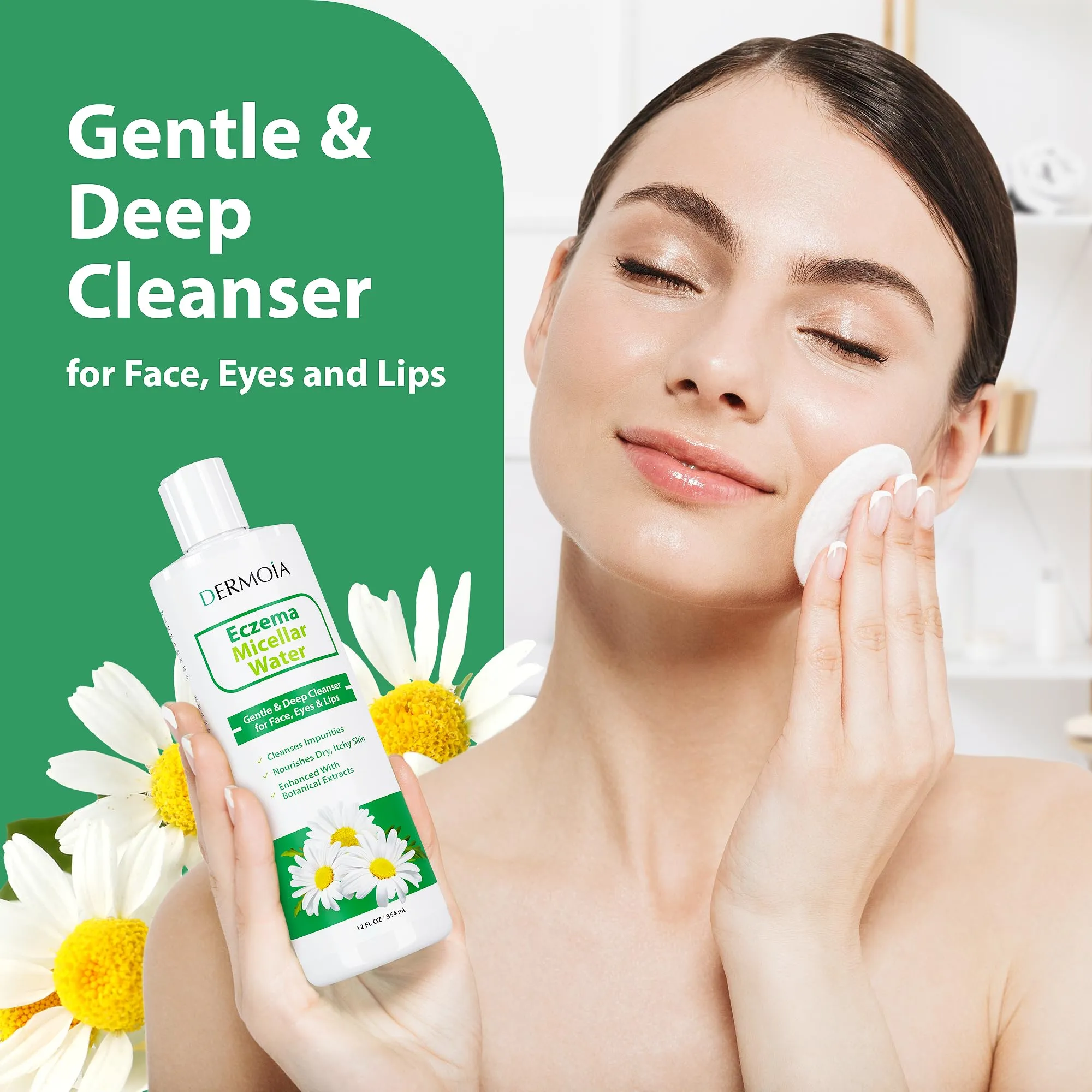 DERMOIA Eczema Micellar Water - Gentle Facial Cleanser & Makeup Remover for Dry & Itchy Skin - Hydrating Micellar Cleansing Water with Soothing Colloidal Oatmeal & Cucumber (12 fl oz)