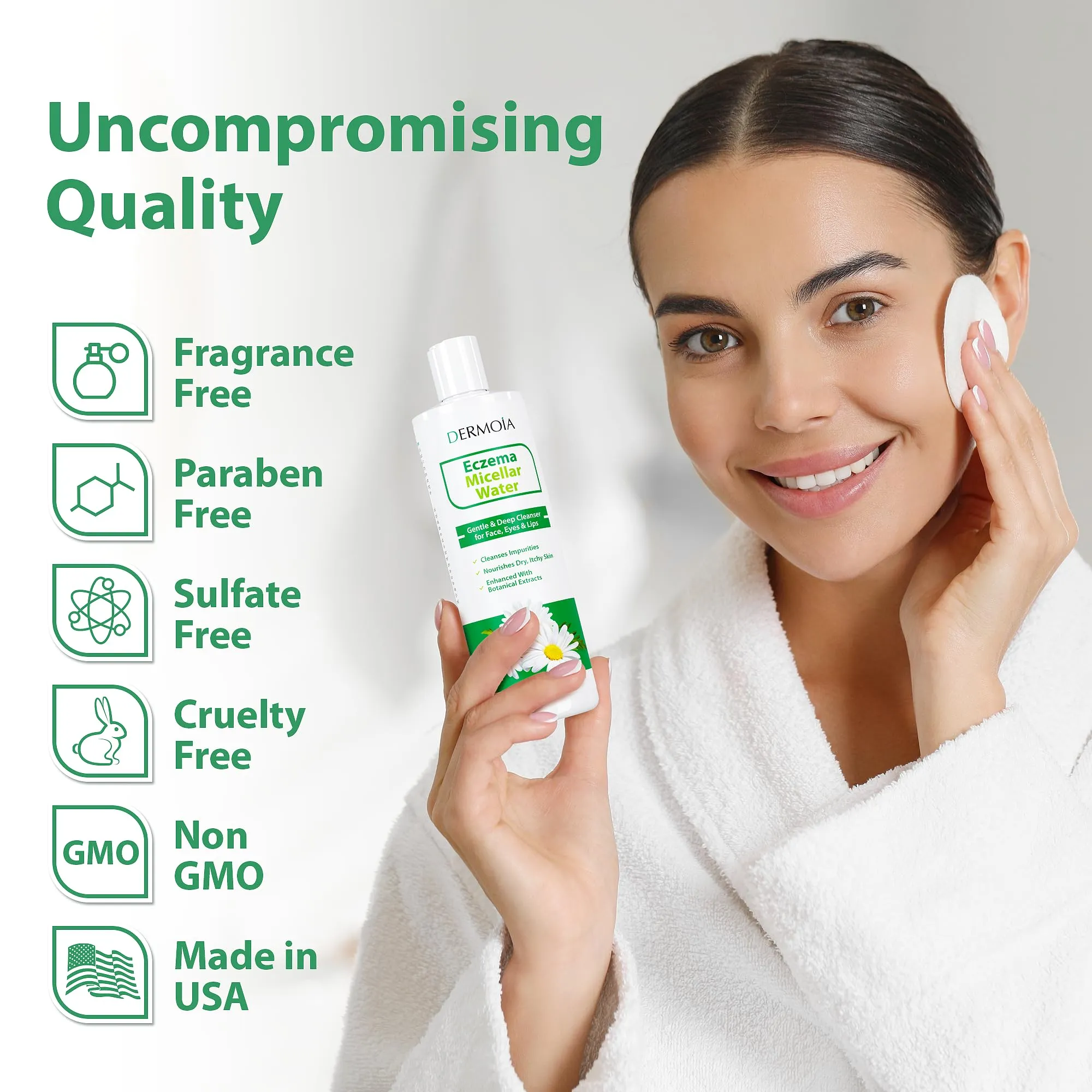 DERMOIA Eczema Micellar Water - Gentle Facial Cleanser & Makeup Remover for Dry & Itchy Skin - Hydrating Micellar Cleansing Water with Soothing Colloidal Oatmeal & Cucumber (12 fl oz)