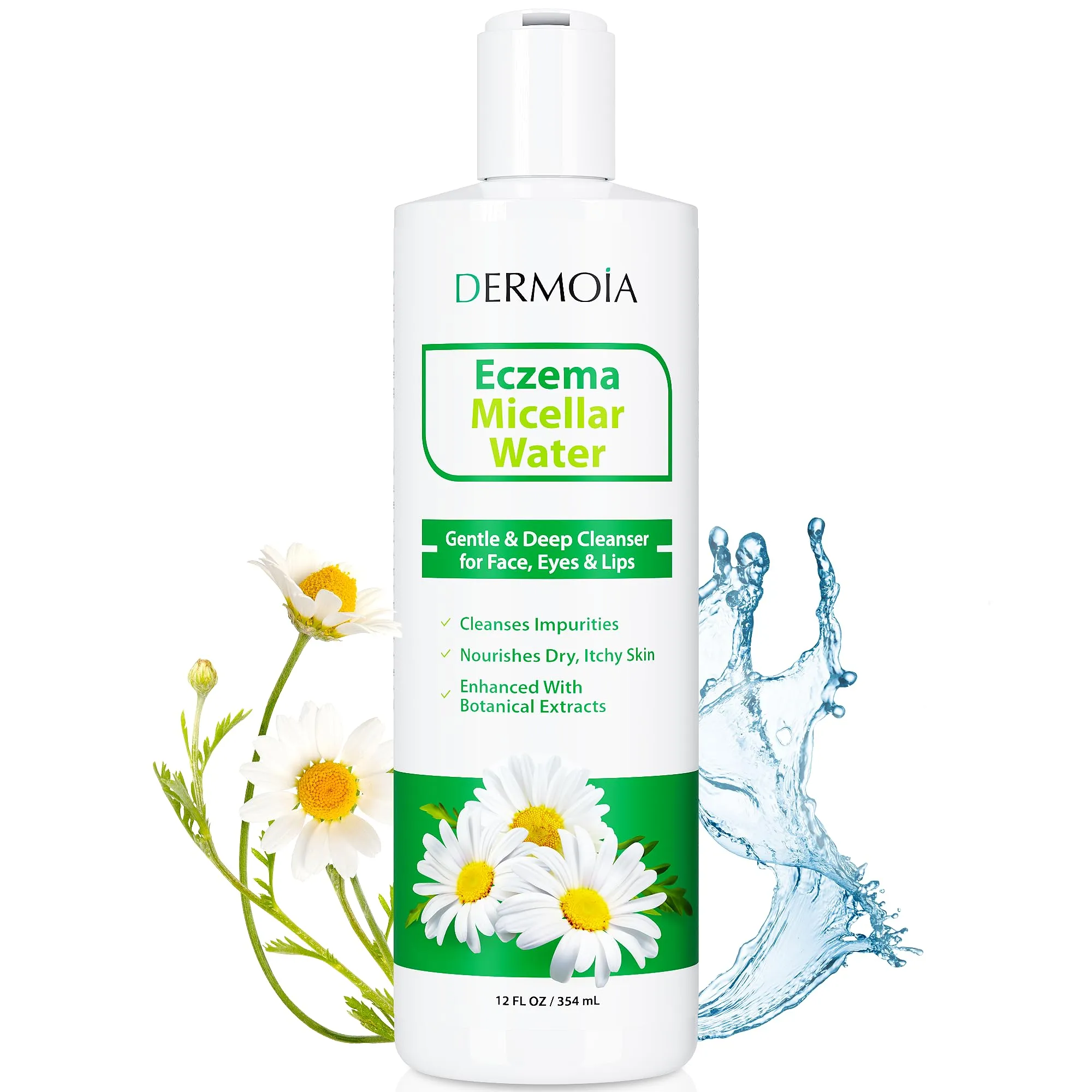 DERMOIA Eczema Micellar Water - Gentle Facial Cleanser & Makeup Remover for Dry & Itchy Skin - Hydrating Micellar Cleansing Water with Soothing Colloidal Oatmeal & Cucumber (12 fl oz)