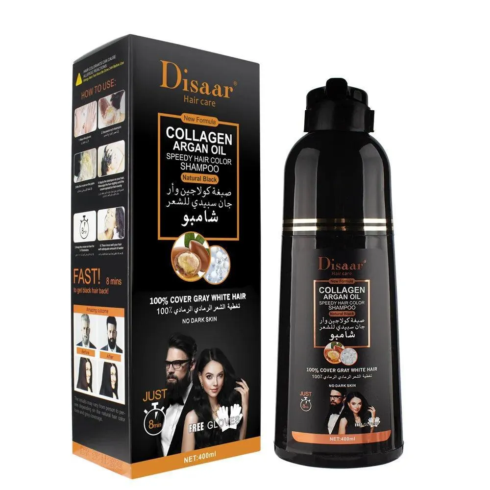 Disaar Collagen Argan Oil Speedy Hair Color Natural Black Shampoo - 400ml