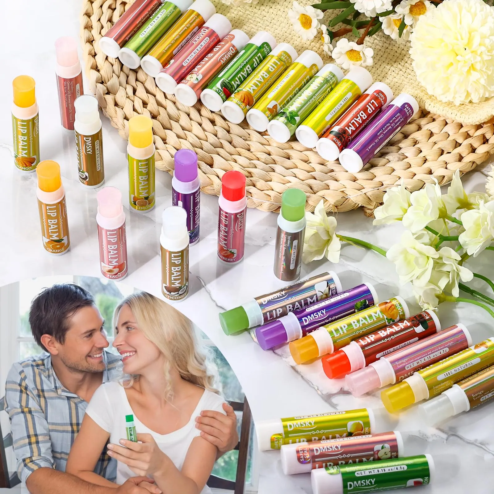 Dmsky Lip Balm 30 Pack, Colorful Lip Balm Bulk with Vitamin E and Coconut Oi, Hydrating Moisturizing Lip Balm Set for Men Women- 15 Flavors