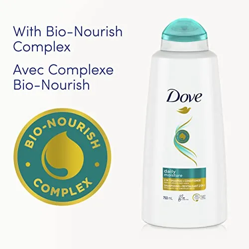 Dove Daily Moisture 2 in 1 Shampoo & Conditioner with Bio-Nourish Complex moisturizes and nourishes dry hair 750 ml