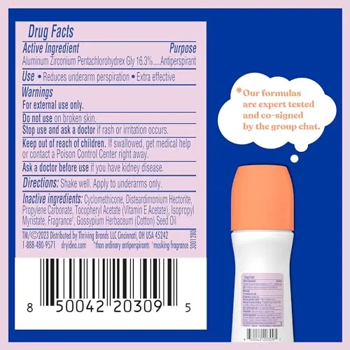 Dry Idea Roll-On Deodorant & Antiperspirant | 2X Longer Sweat Protection | 72-Hour Odor Protection | Unscented & Hypoallergenic for Sensitive Skin, 3.25 oz. (4-Pack)