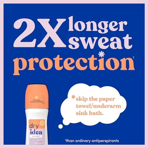 Dry Idea Roll-On Deodorant & Antiperspirant | 2X Longer Sweat Protection | 72-Hour Odor Protection | Unscented & Hypoallergenic for Sensitive Skin, 3.25 oz. (4-Pack)