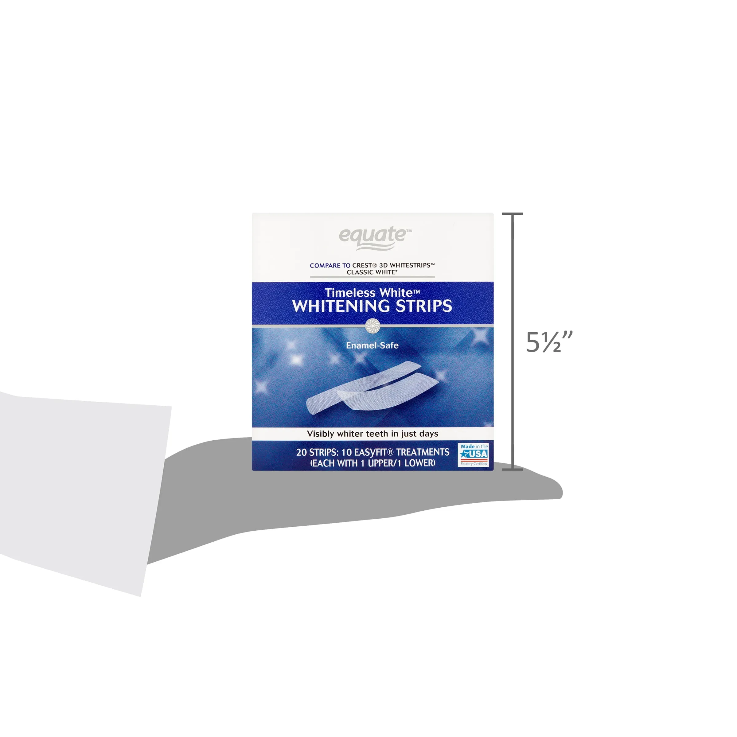 Equate Timeless White Whitening Strips, Enamel-Safe, 20 Whitening Strips (10 Treatments)