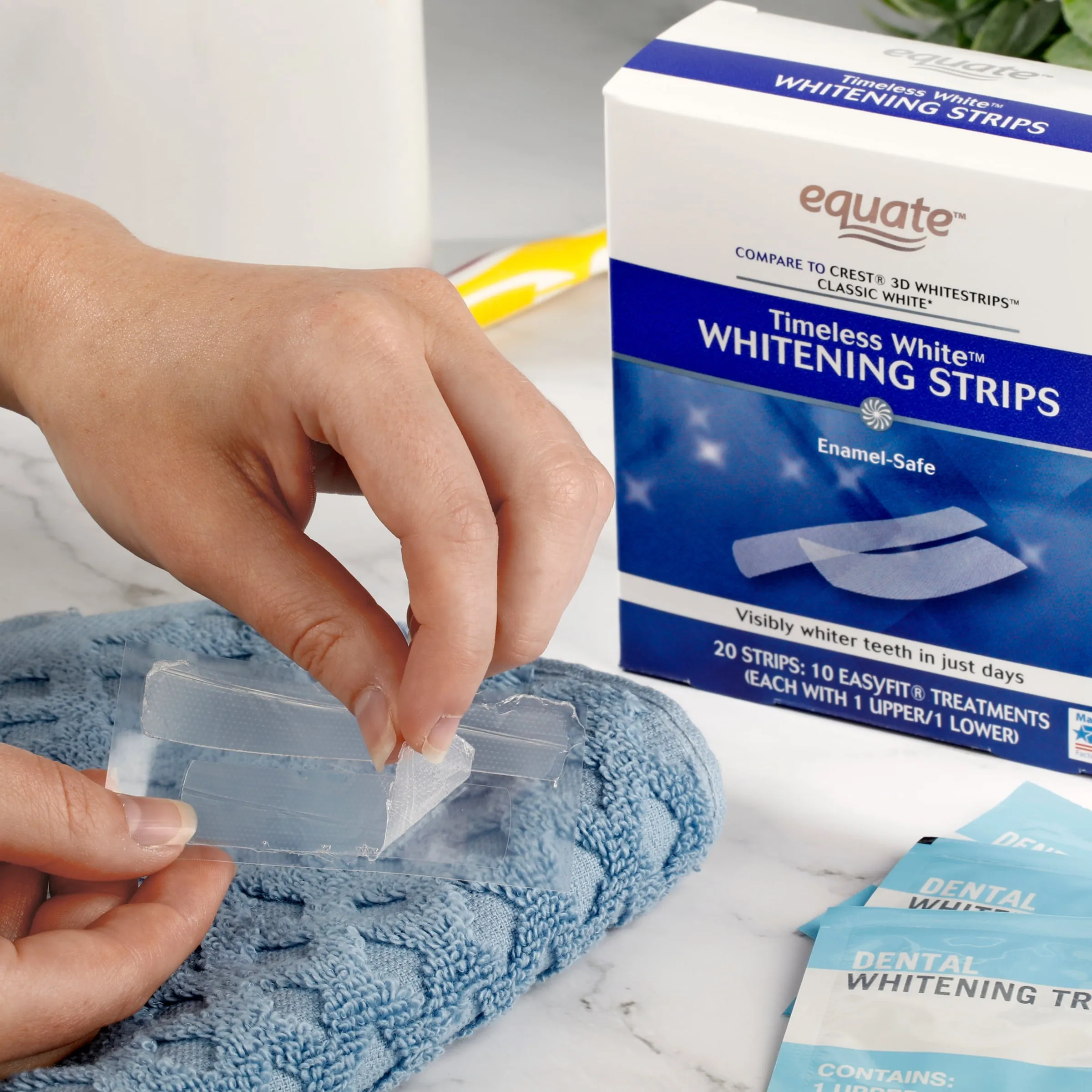 Equate Timeless White Whitening Strips, Enamel-Safe, 20 Whitening Strips (10 Treatments)
