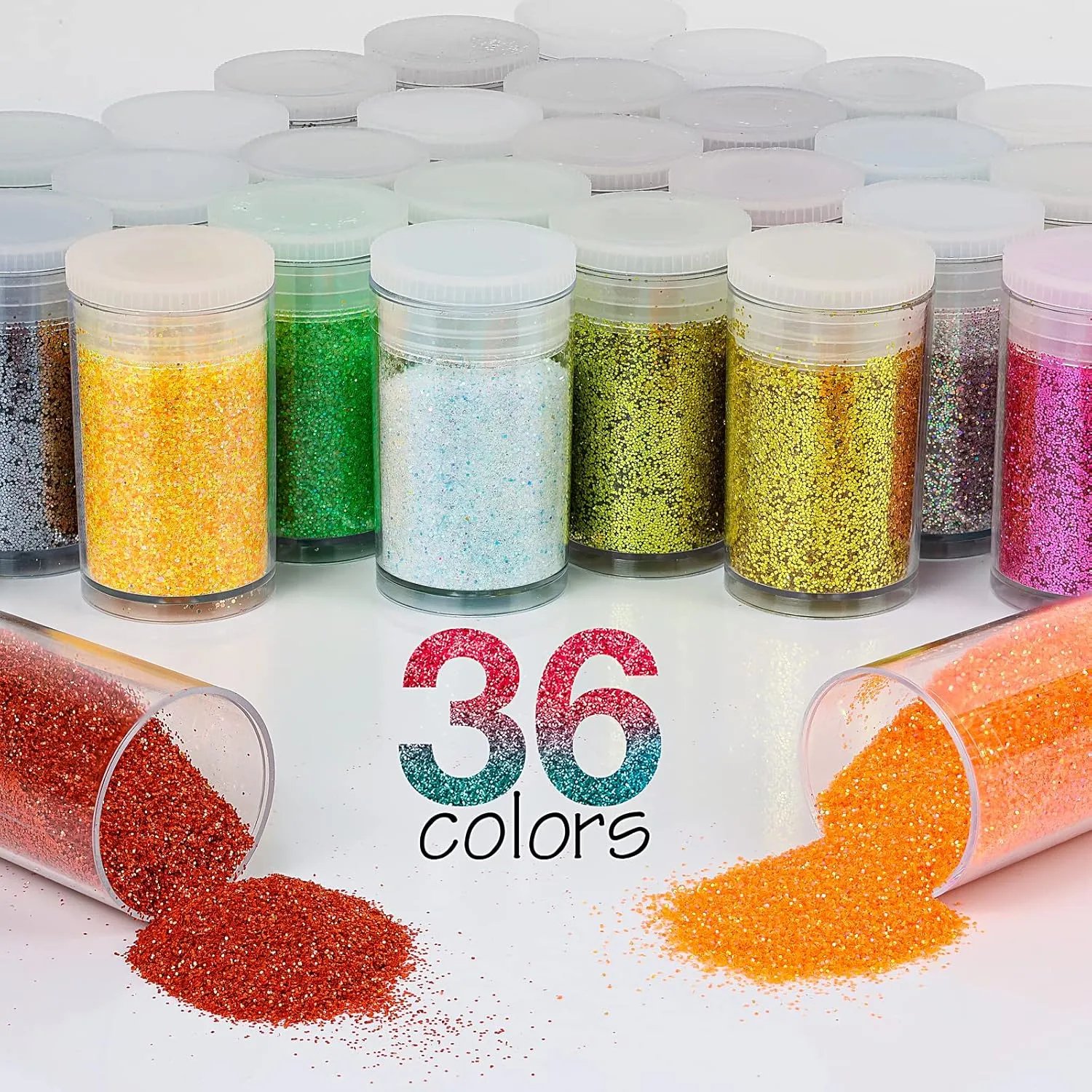 Extra Fine Glitter, Set of 36 Colors Holographic Cosmetic Glitter, Body Nail Arts Face Hair Eye Lip Gloss Makeup, Slime, Tumbler and Epoxy Resin Crafts Loose Powder Shaker