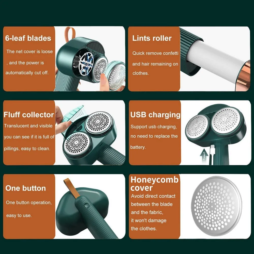 Fabric Shaver Rechargeable Wireless Portable Electric Lint Remover Green