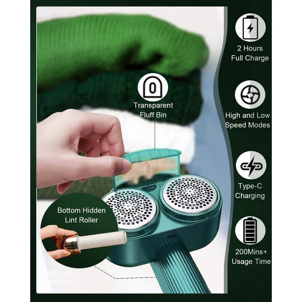 Fabric Shaver Rechargeable Wireless Portable Electric Lint Remover Green