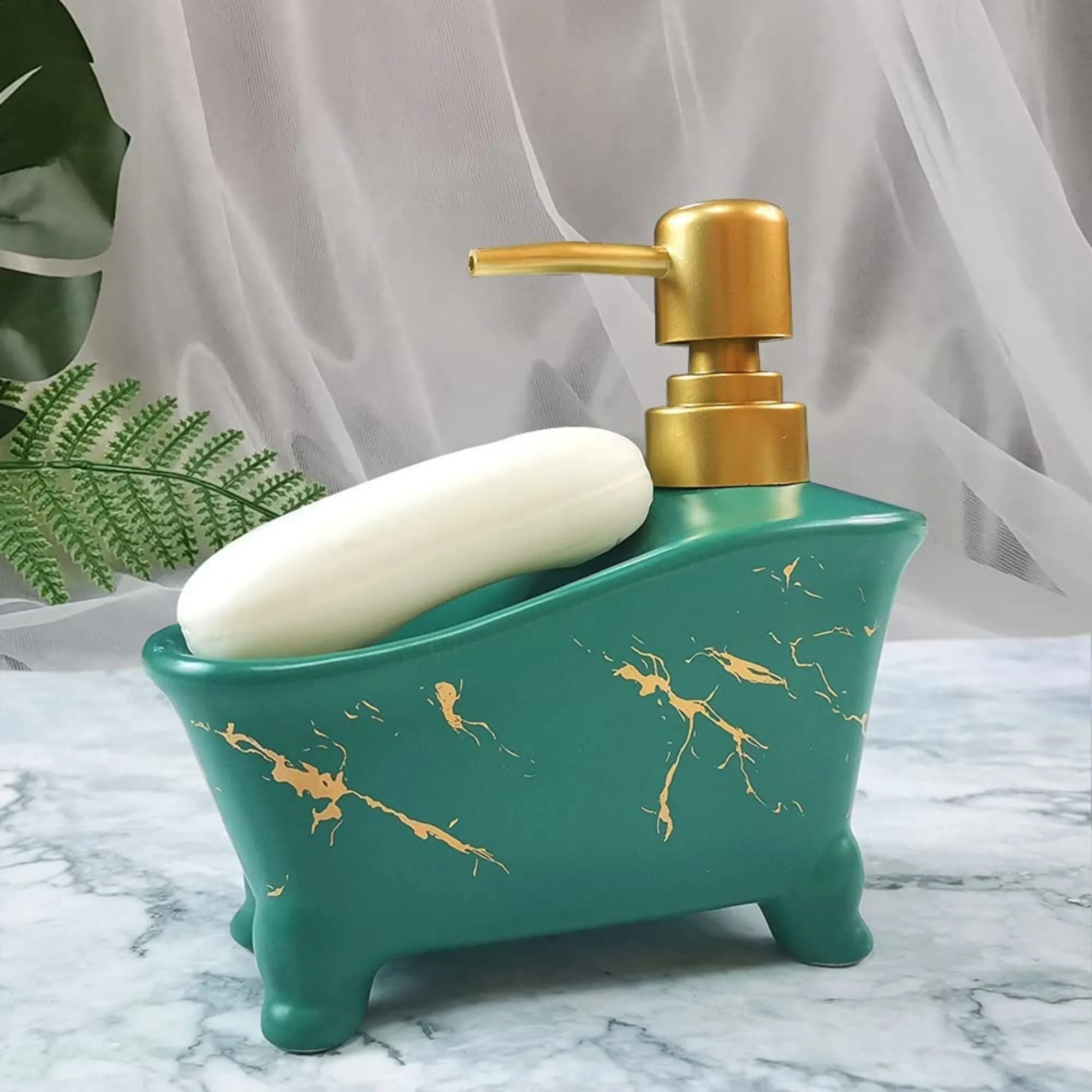 FabSeasons Green Ceramic Soap Dispenser, 415ML