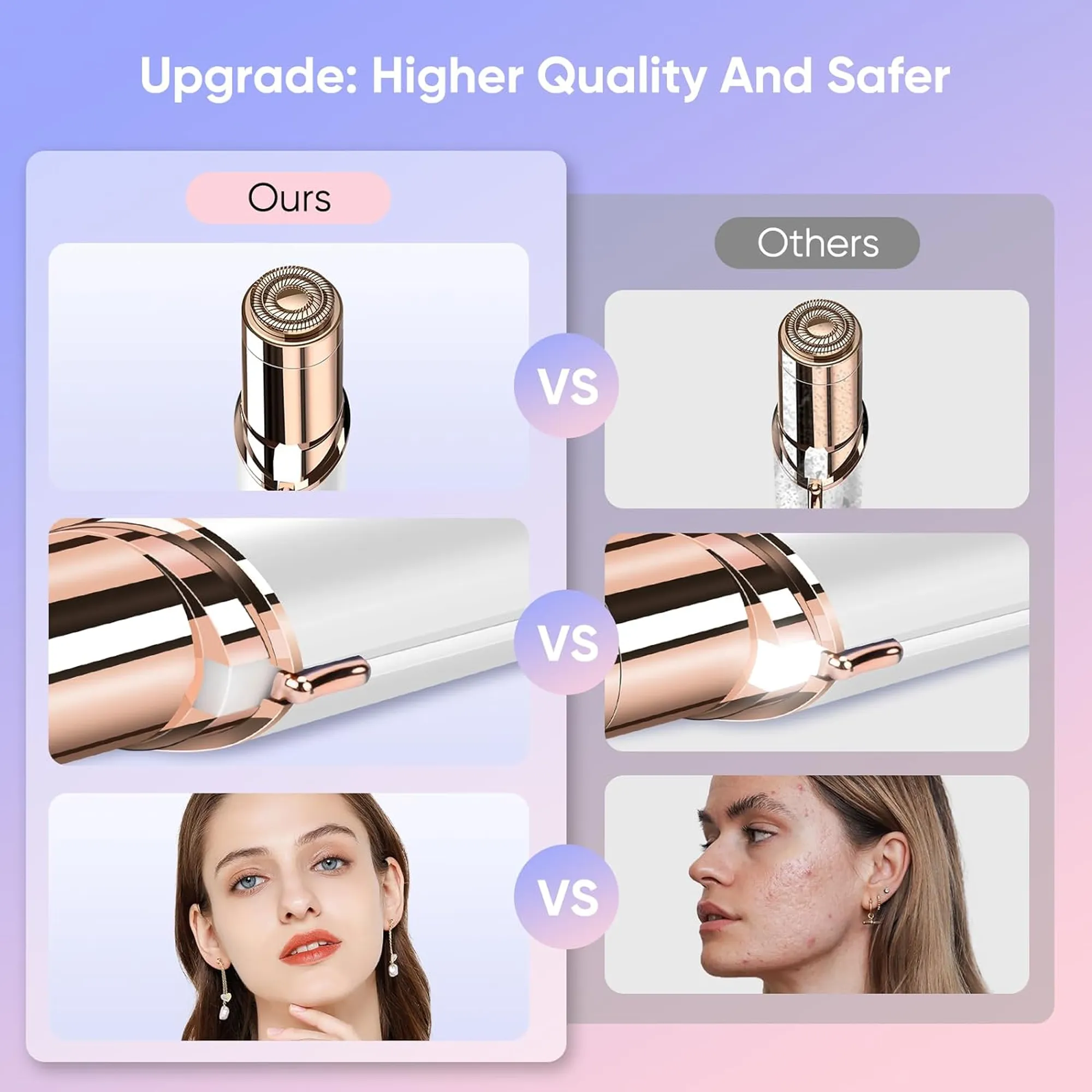 Facial Hair Removal Electric Razor Shaver Rechargeable for Lips, Chin, Armpit, Peach Fuzz, Cheek Women