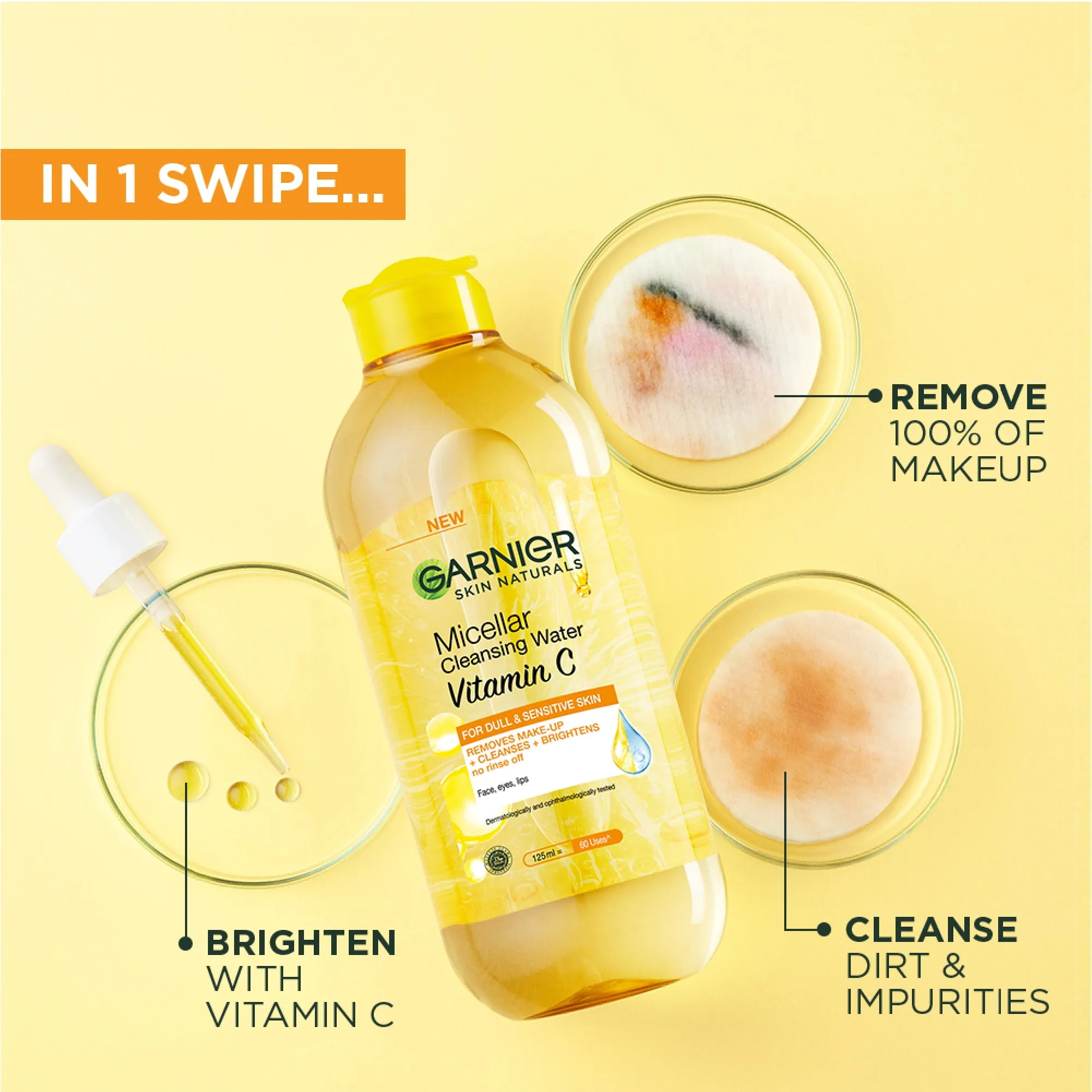 Garnier Vitamin C Micellar Water Facial Brightening Cleanser and Makeup Remover 100ML