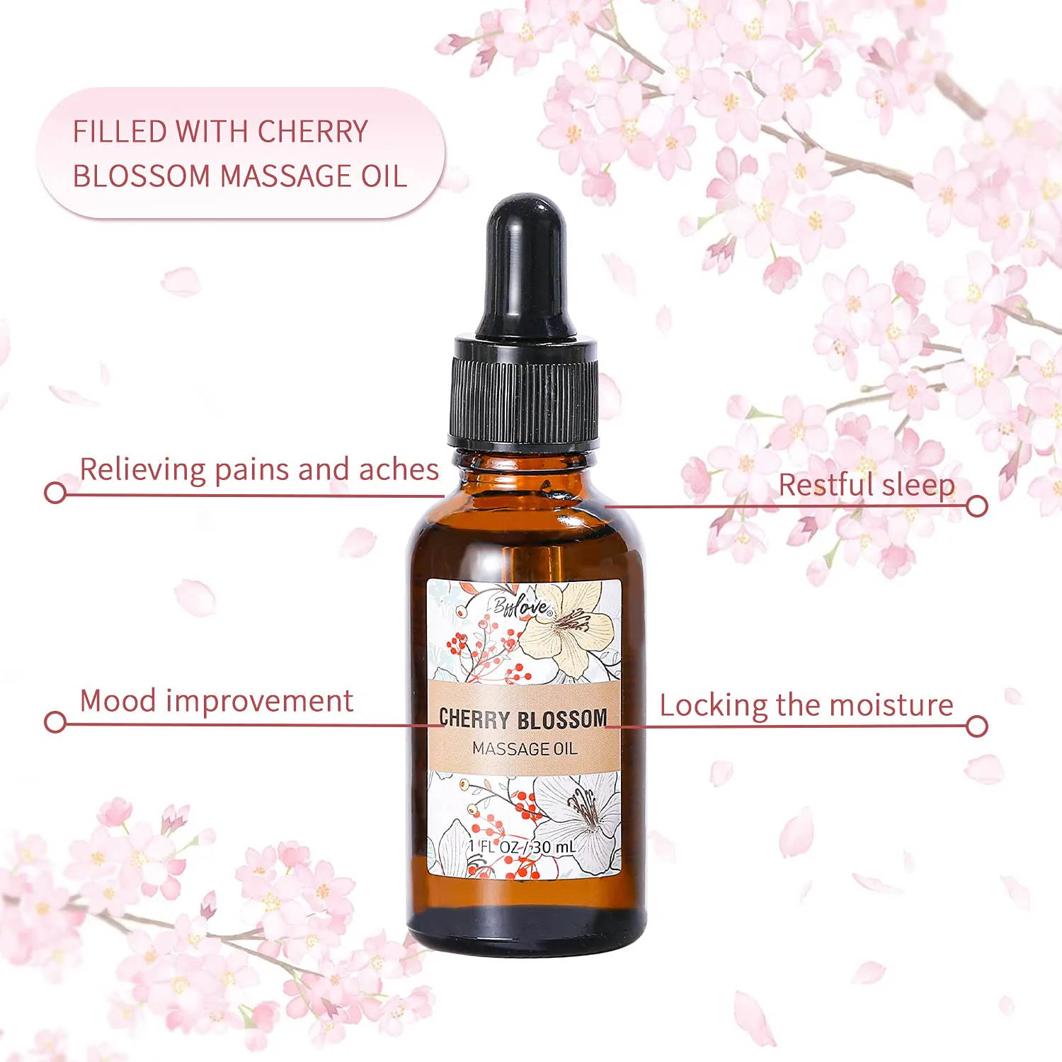 Gifts for Women, Bath and Body Set with Cherry Blossom Scent Spa Gift Set for Her, Including Massage Oil, Scented Candle, Bath Salt, Hand Cream and Soap. Christmas Gifts Box for Women,5 Pcs Bath Set