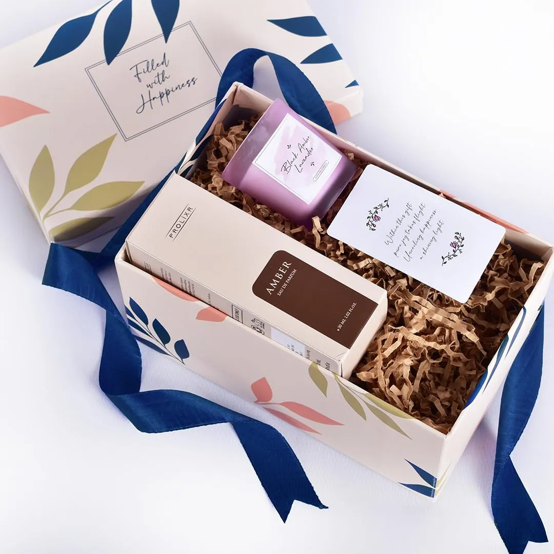 Gleevers Divine Aroma Gift for Women |Gift Box Pack of 2 with Amber Perfume (30 ml) & Candle (Black Amber Lavender,60gm) |Birthday Gift,Anniversary Gift, Valentine Gift, Secret Santa Gifts