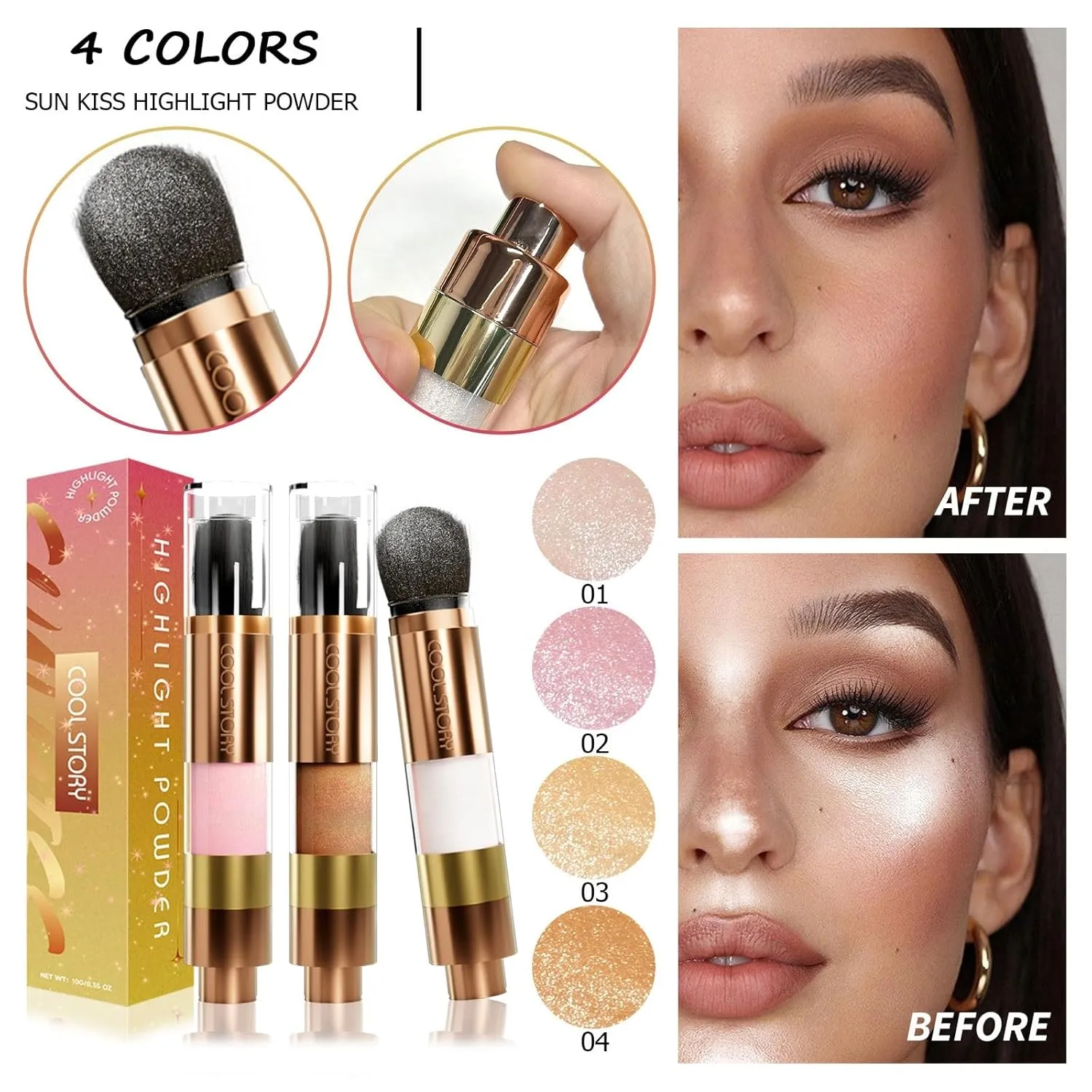 Glitter Powder Highlighter Makeup, Long Lasting Luminous Highlighter Makeup Powder with Brush, Body Contouring and Clavicle Pearlescent Highlighter Powder(02 Fairy pink)