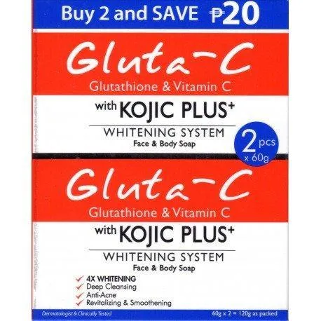 Gluta-C Kojic Plus Face And Body whitening Soap with Glutathione and Vitamin C  (2 x 60 g)