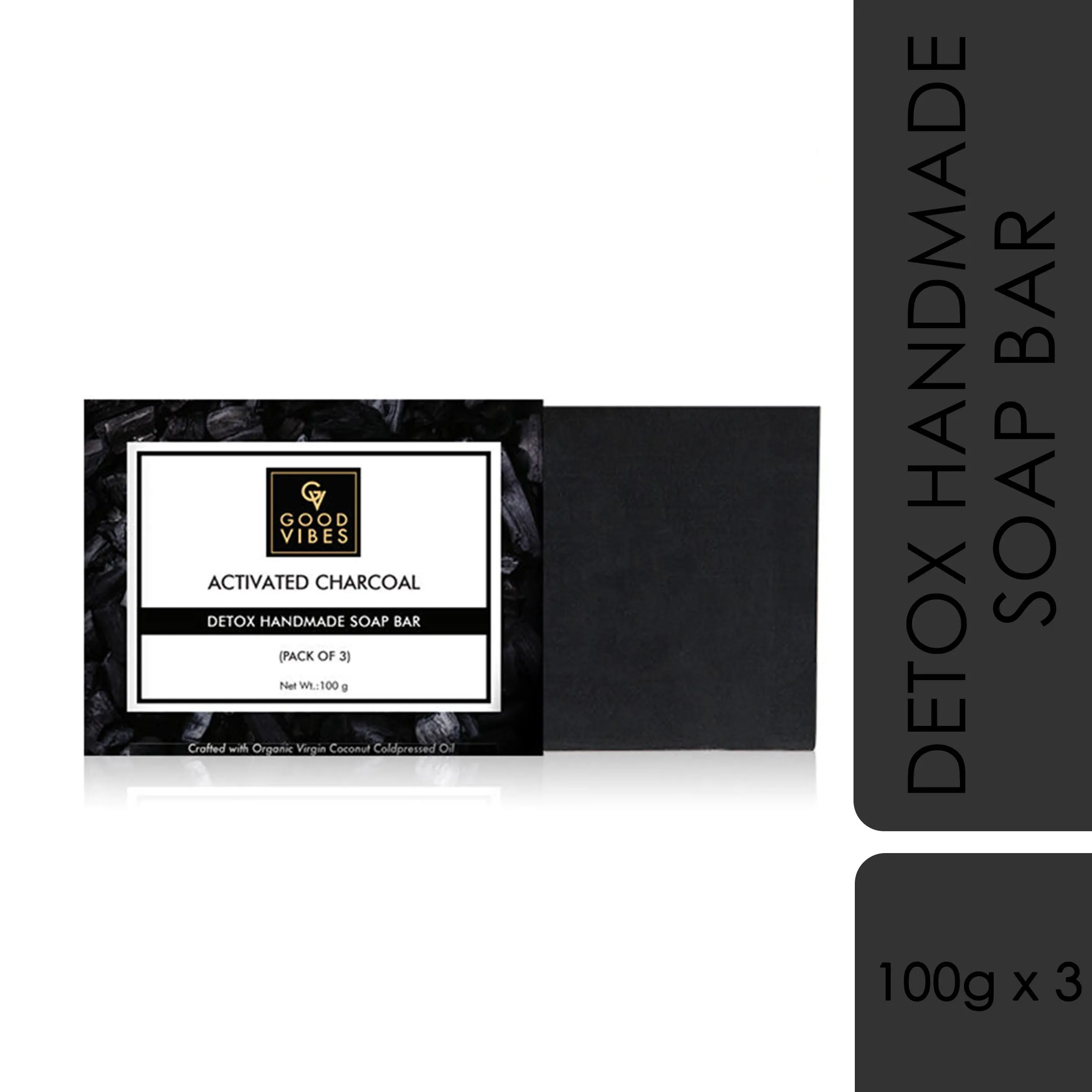 Good Vibes Activated Charcoal Detox Handmade Soap Bar (Pack of 3) | Cleansing, Rejuvenating | No Parabens, No Animal Testing (100 g x 3)