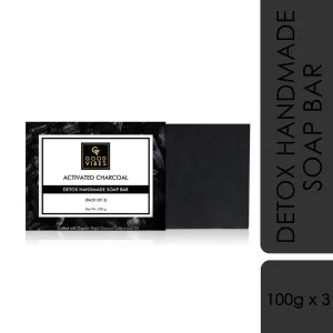 Good Vibes Activated Charcoal Detox Handmade Soap Bar (Pack of 3) | Cleansing, Rejuvenating | No Parabens, No Animal Testing (100 g x 3)