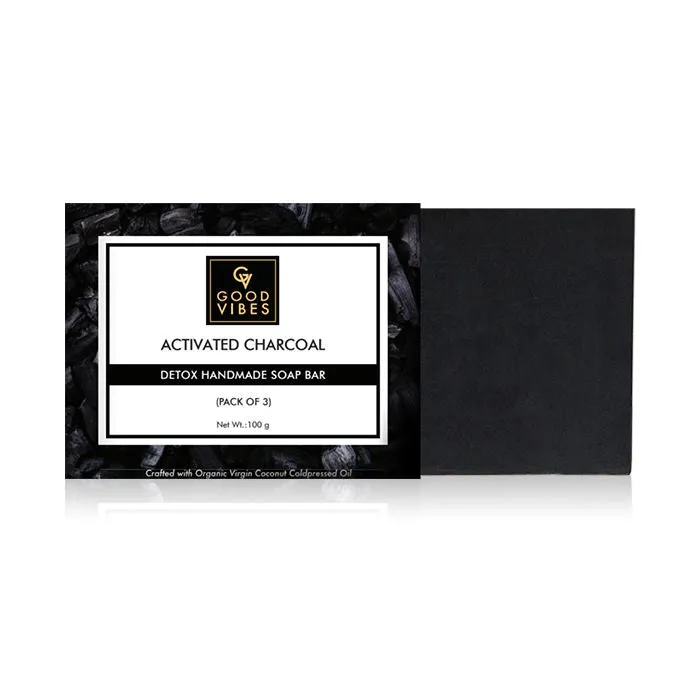 Good Vibes Activated Charcoal Detox Handmade Soap Bar (Pack of 3) | Cleansing, Rejuvenating | No Parabens, No Animal Testing (100 g x 3)