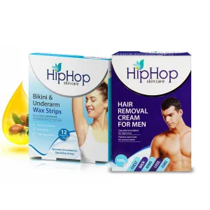 HipHop Bikini & Underarm Wax Strips (Argan Oil, 12 Strips)   Hair Removal Cream for Men (Aleo Vera, 100gm)