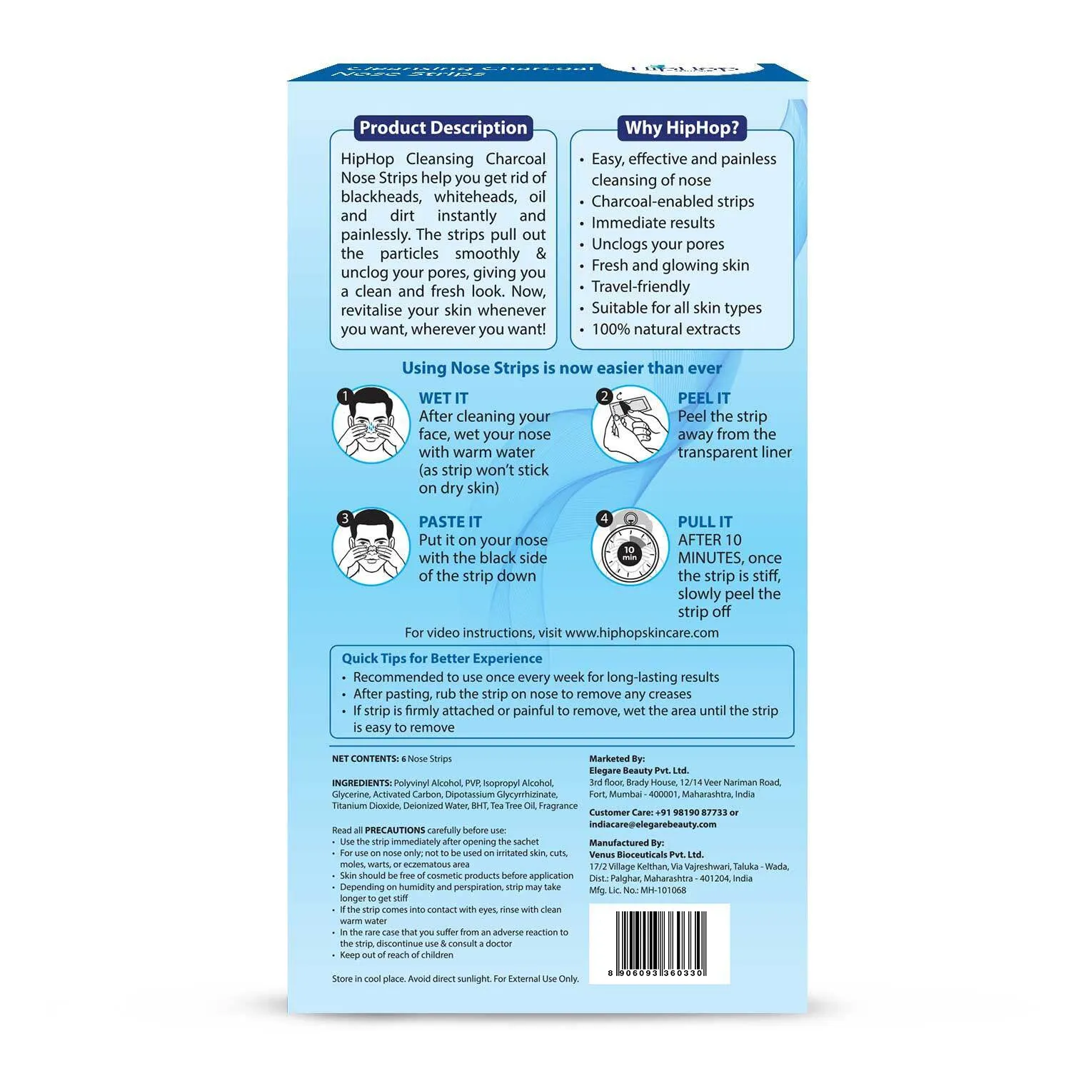 HipHop Blackhead Remover Nose Strips for Men (Activated Charcoal, 6 Strips)   Hair Removal Cream for Men (60gm)
