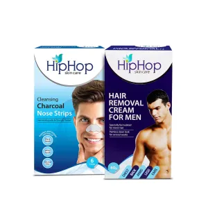 HipHop Blackhead Remover Nose Strips for Men (Activated Charcoal, 6 Strips)   Hair Removal Cream for Men (60gm)
