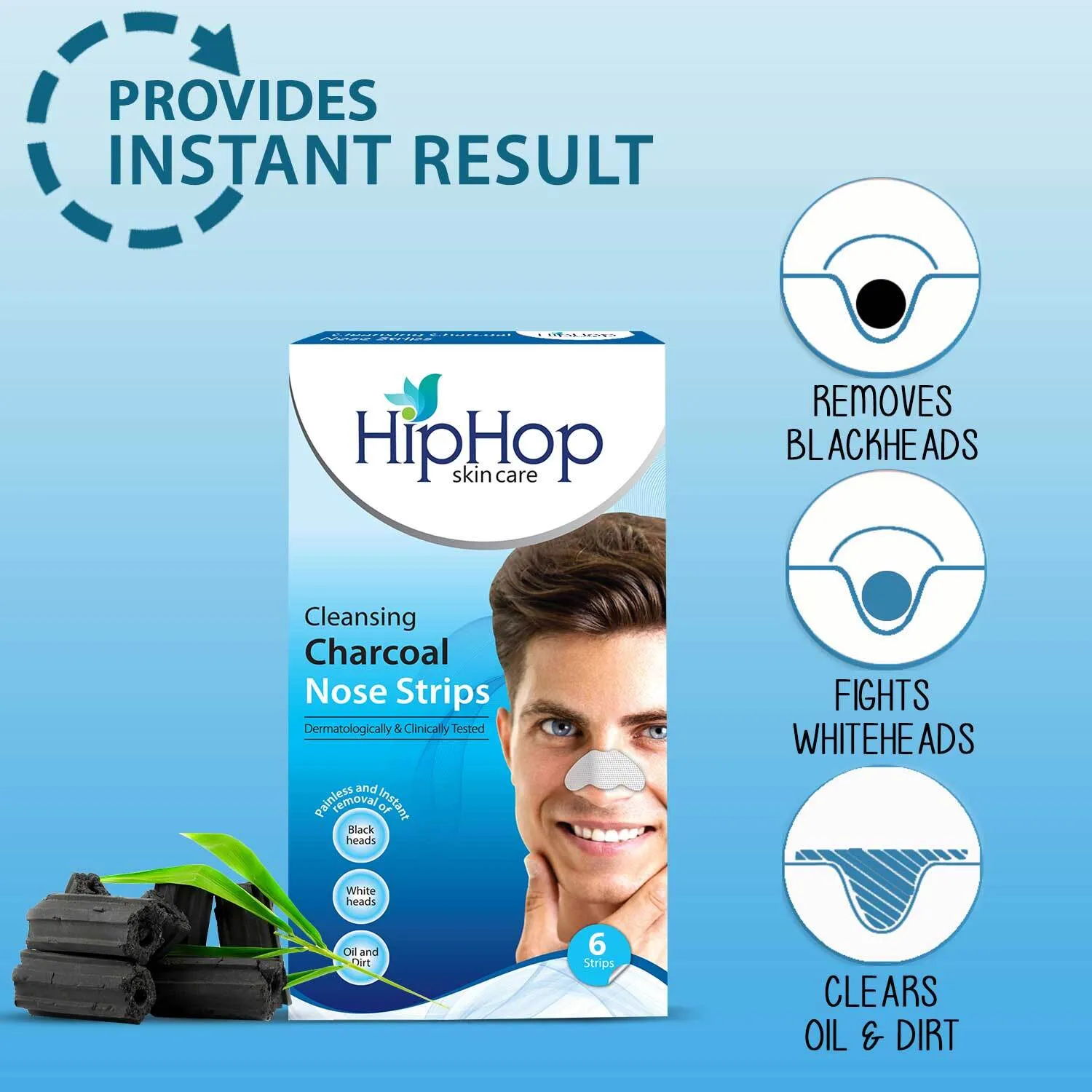 HipHop Blackhead Remover Nose Strips for Men (Activated Charcoal, 6 Strips)   Hair Removal Cream for Men (60gm)