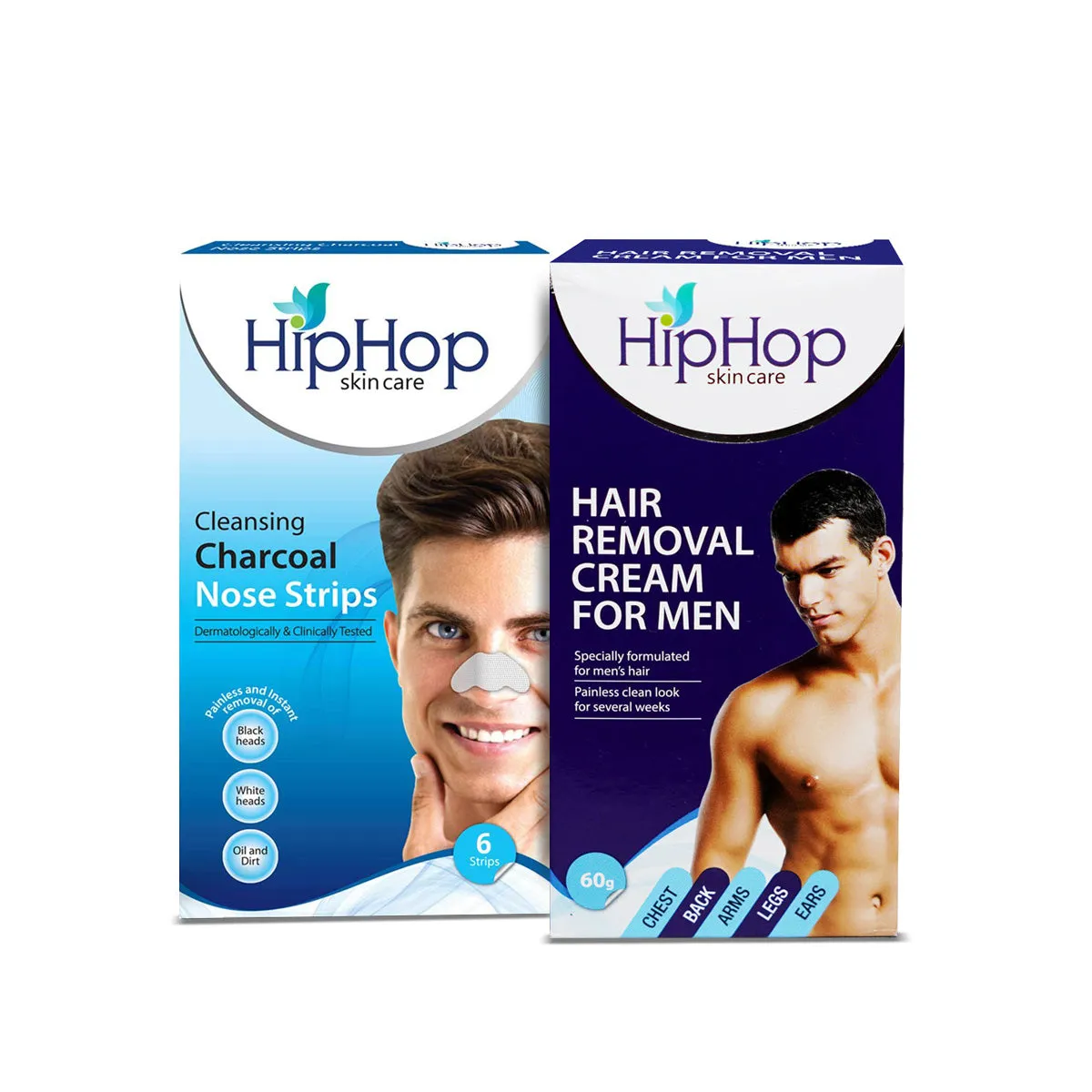 HipHop Blackhead Remover Nose Strips for Men (Activated Charcoal, 6 Strips)   Hair Removal Cream for Men (60gm)