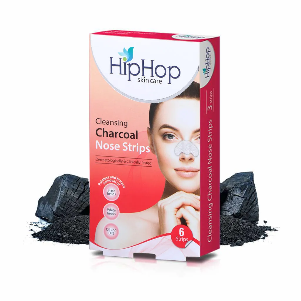 HipHop Blackhead Remover Nose Strips for Women (Activated Charcoal, 6 Strips)   Brightening Mud/Face Mask (Orange Peel Extract, 100 ml)