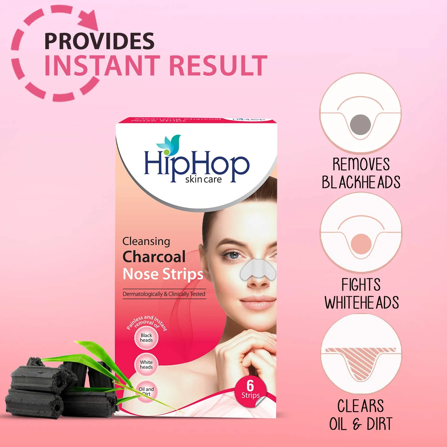 HipHop Blackhead Remover Nose Strips for Women (Activated Charcoal, 6 Strips)   Brightening Mud/Face Mask (Orange Peel Extract, 100 ml)
