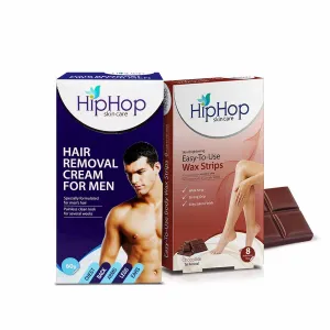 HipHop Body Wax Strips (Choco Extract, 8 Strips)   Hair Removal Cream for Men (60gm)