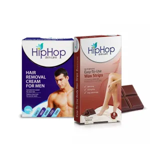 HipHop Body Wax Strips (Choco Extract, 8 Strips)   Hair Removal Cream for Men (Aleo Vera, 100gm)