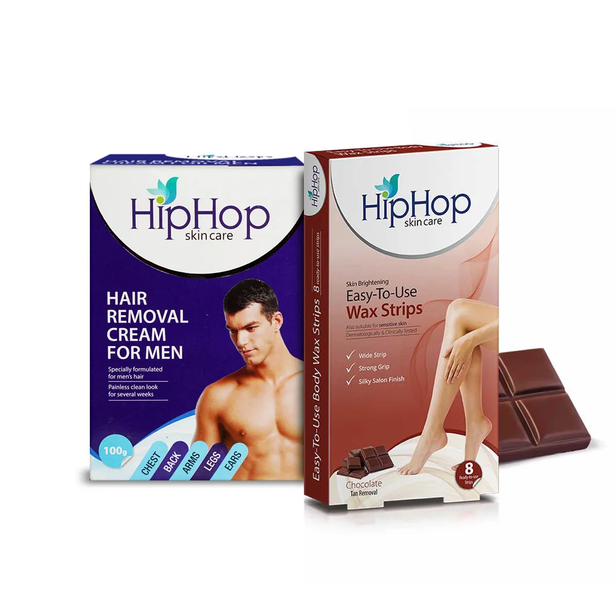 HipHop Body Wax Strips (Choco Extract, 8 Strips)   Hair Removal Cream for Men (Aleo Vera, 100gm)