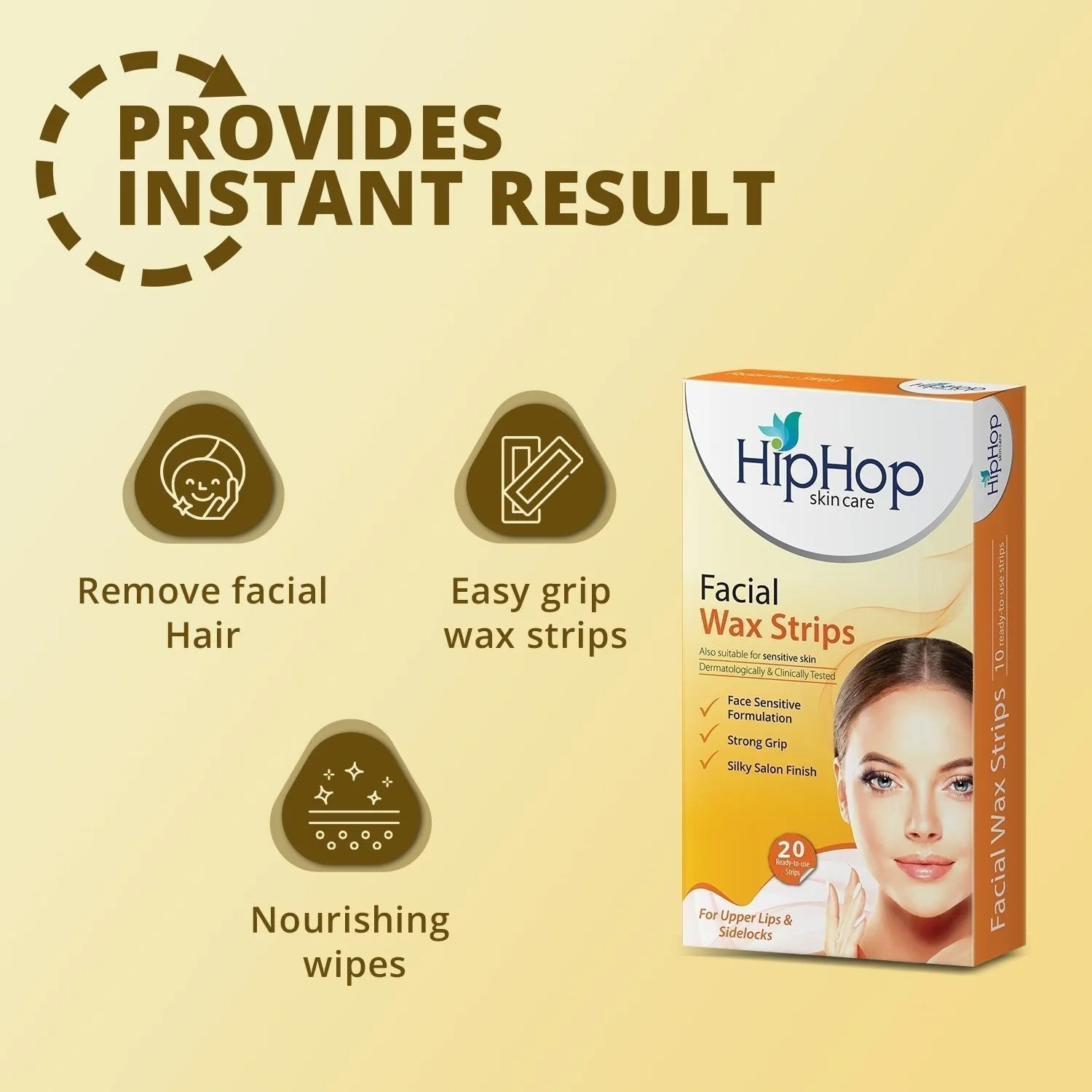 HipHop Facial Wax Strips (Argan Oil, 20 Strips)   Hair Removal Cream for Men (Aleo Vera, 100gm)