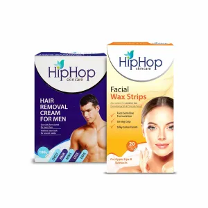 HipHop Facial Wax Strips (Argan Oil, 20 Strips)   Hair Removal Cream for Men (Aleo Vera, 100gm)