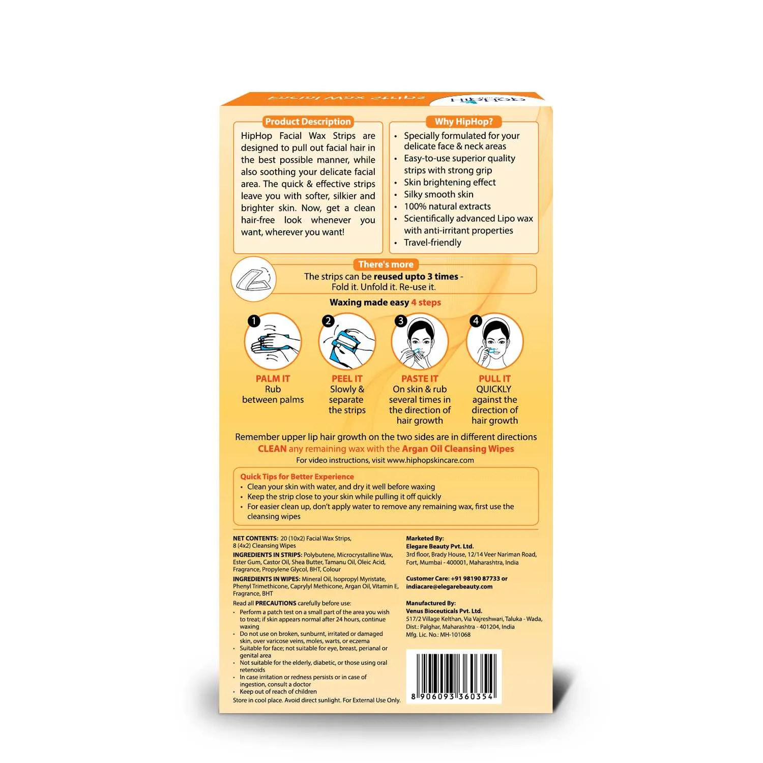 HipHop Facial Wax Strips (Argan Oil, 20 Strips)   Under Eye Pads (Multivitamin Gel, 5 Pairs)