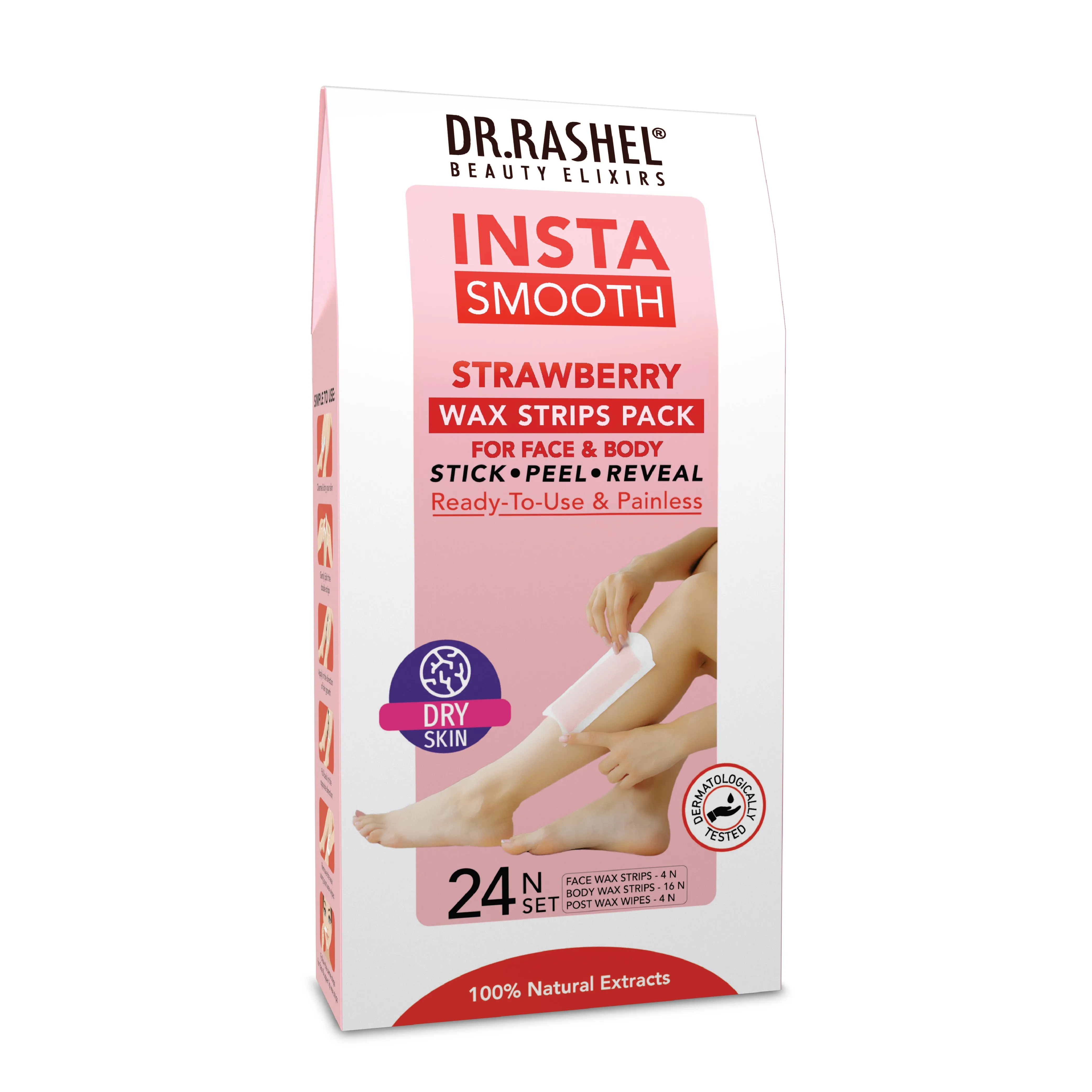 Insta Smooth Strawberry Wax Strips Pack for face and body.